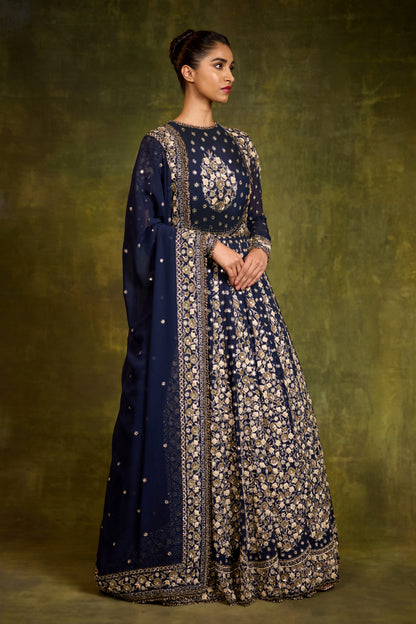 Anarkali Kurta Set in Mirror & Thread Embroidery