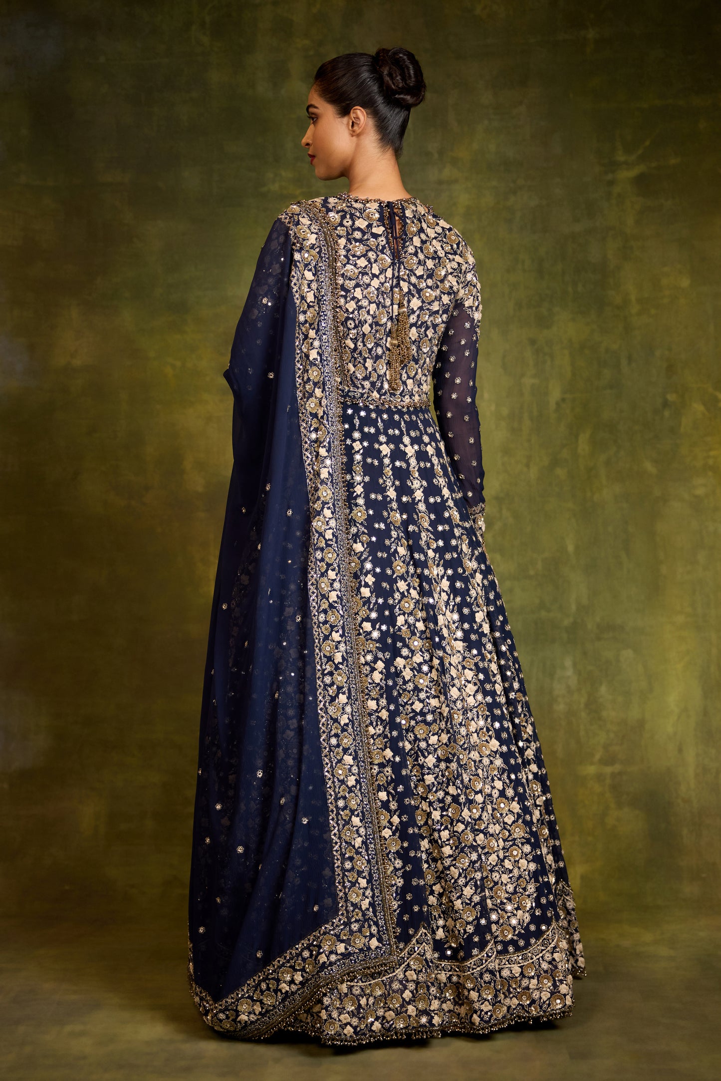 Anarkali Kurta Set in Mirror & Thread Embroidery