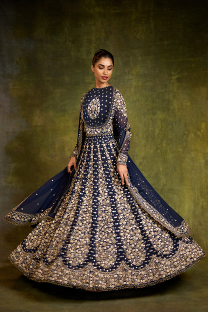 Anarkali Kurta Set in Mirror & Thread Embroidery