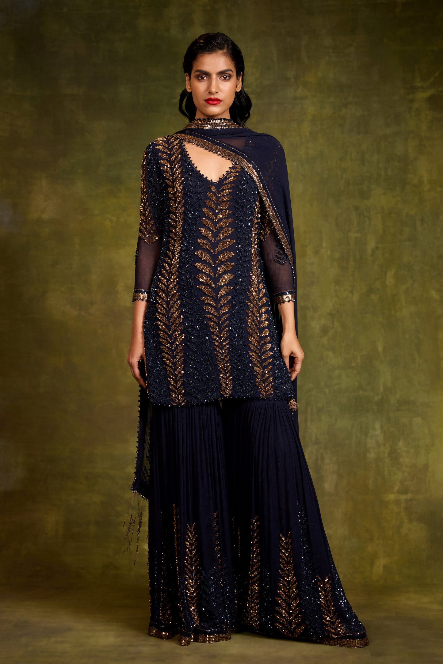 Gharara Set in Leaf Design in Sequins Embroidery