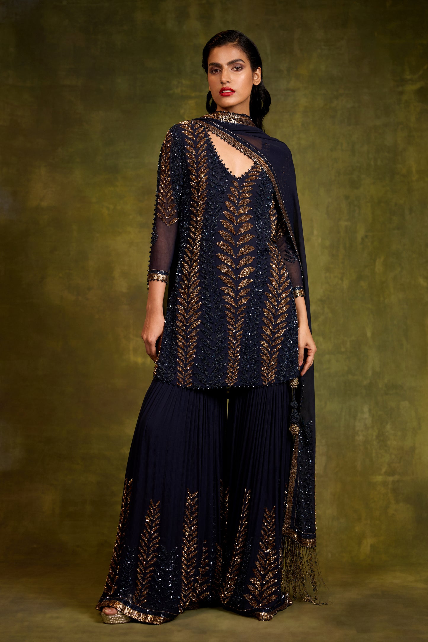 Gharara Set in Leaf Design in Sequins Embroidery