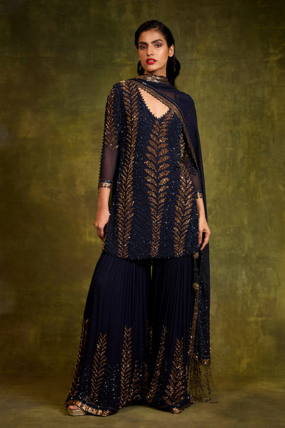 Gharara Set in Leaf Design in Sequins Embroidery