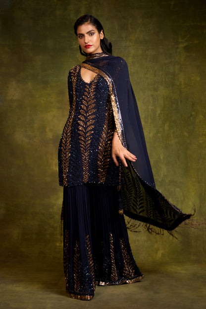Gharara Set in Leaf Design in Sequins Embroidery