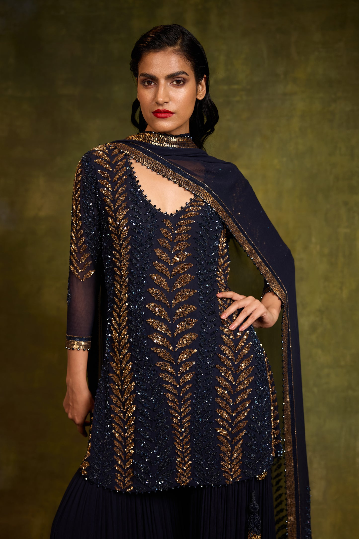 Gharara Set in Leaf Design in Sequins Embroidery