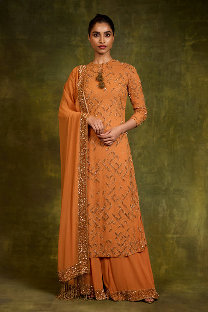 Kurta Set in Petal Grid Design in Sequin and Cutdana Embroidery