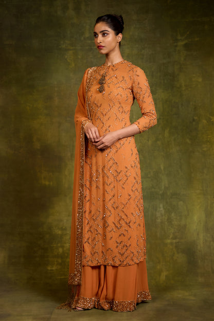 Kurta Set in Petal Grid Design in Sequin and Cutdana Embroidery