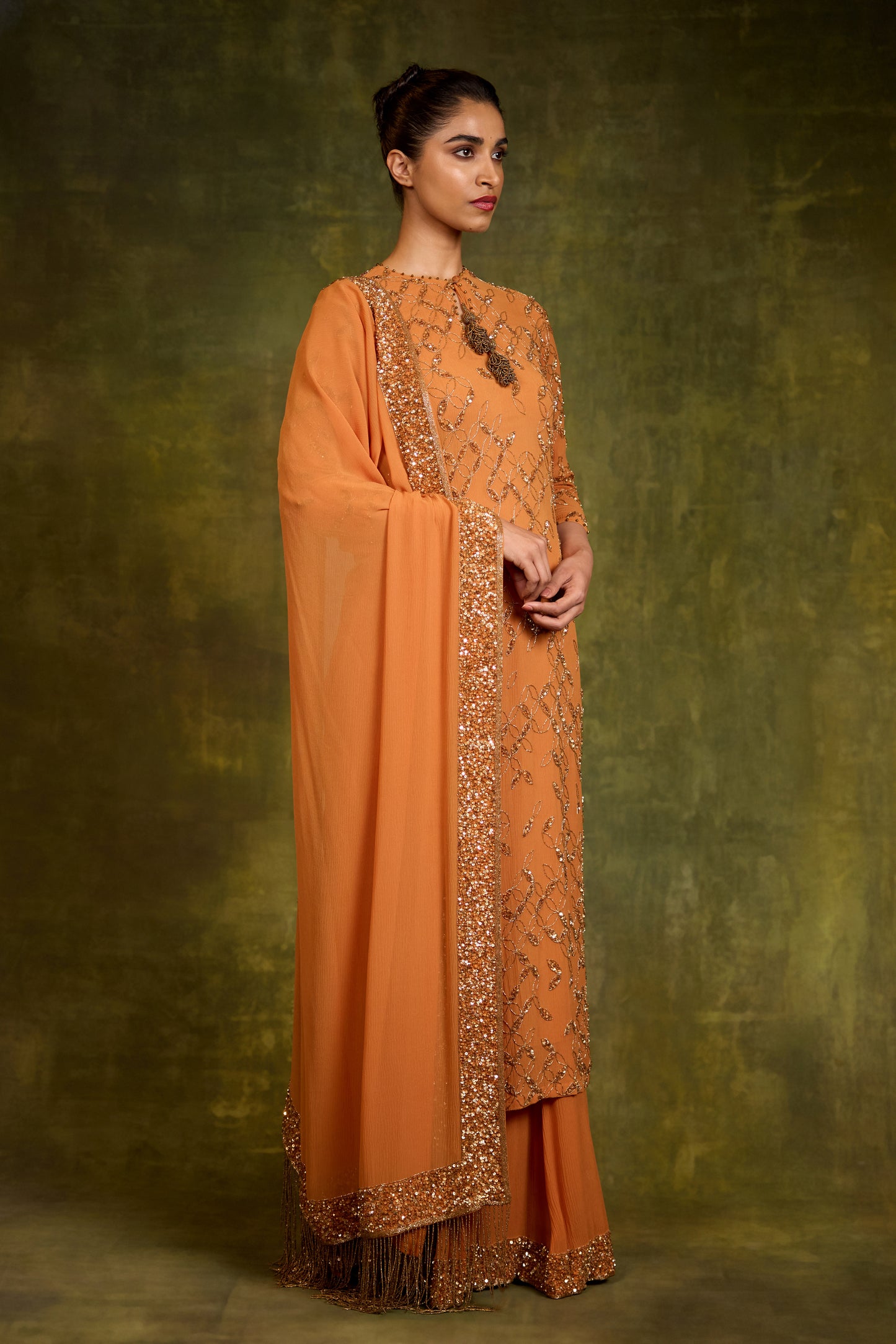 Kurta Set in Petal Grid Design in Sequin and Cutdana Embroidery