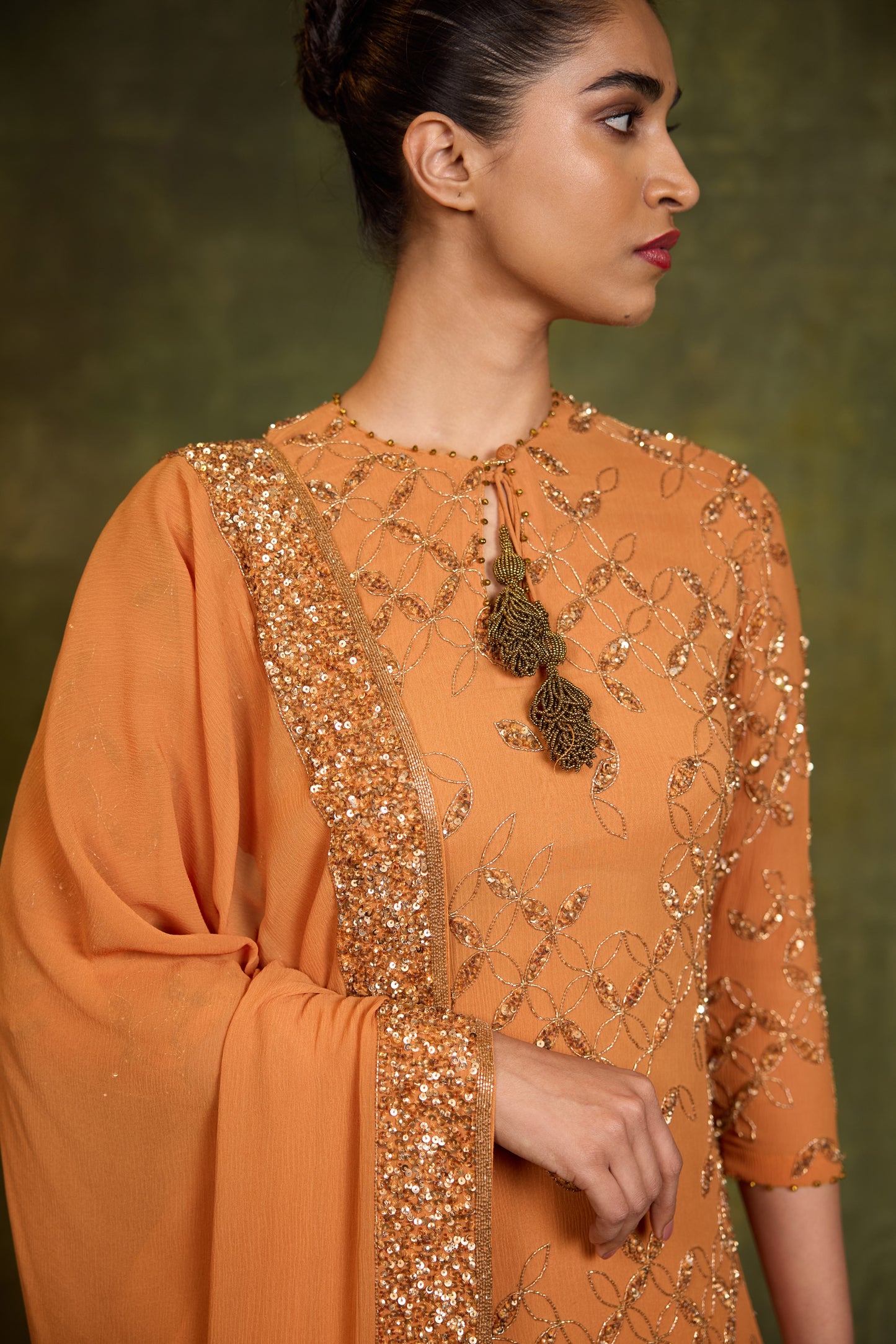 Kurta Set in Petal Grid Design in Sequin and Cutdana Embroidery