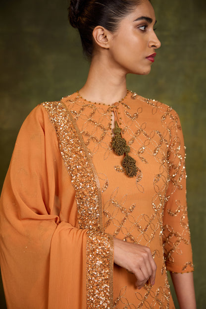Kurta Set in Petal Grid Design in Sequin and Cutdana Embroidery