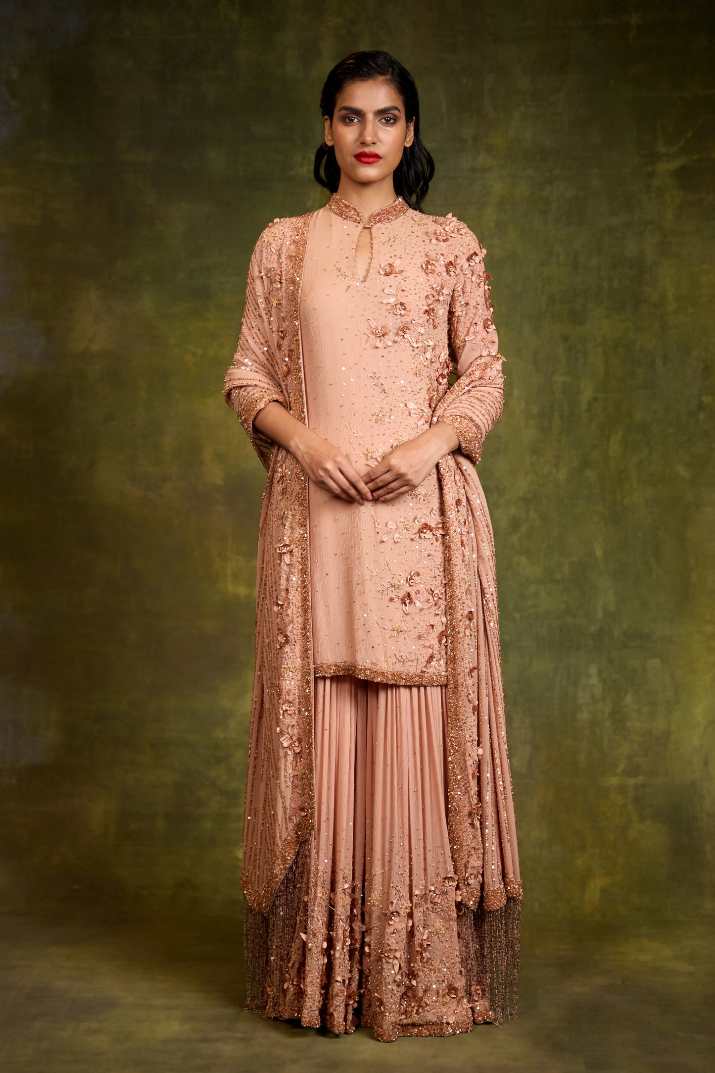 Gharara Set In 3D Floral Embroidery