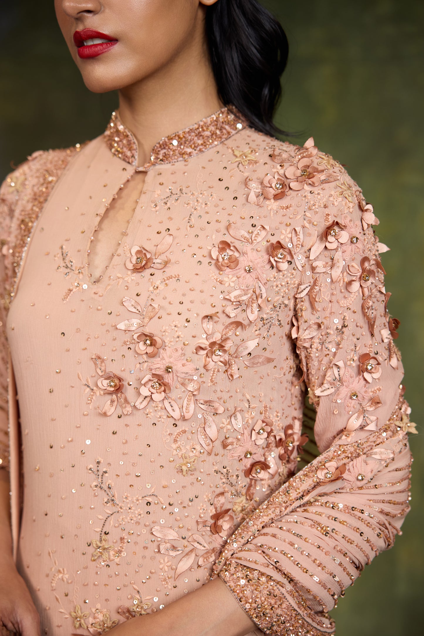 Gharara Set In 3D Floral Embroidery