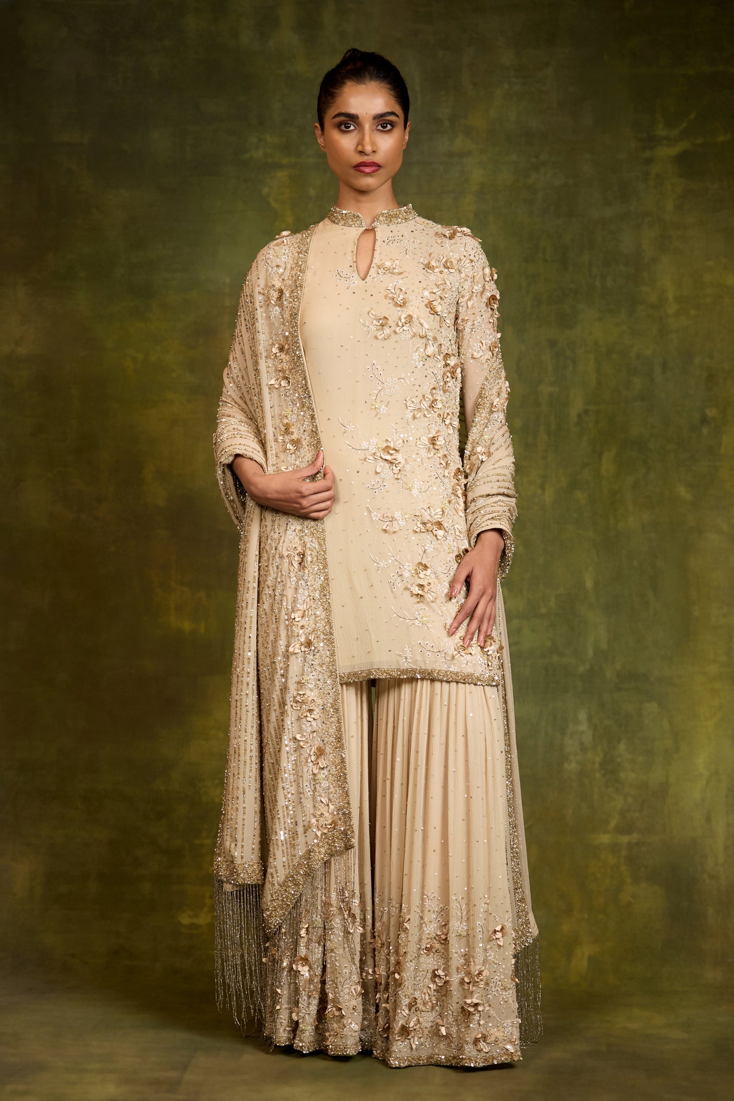 Gharara Set in 3D Floral Embroidery