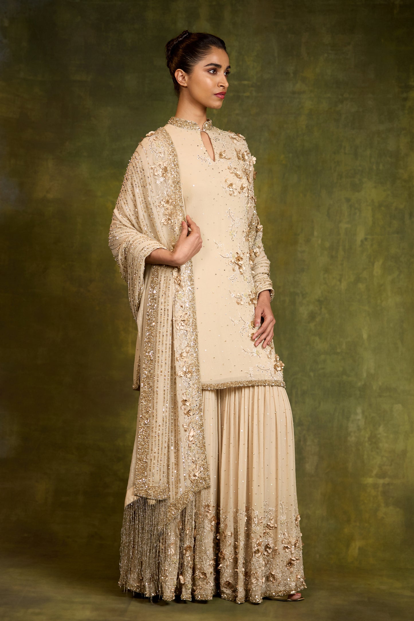 Gharara Set in 3D Floral Embroidery