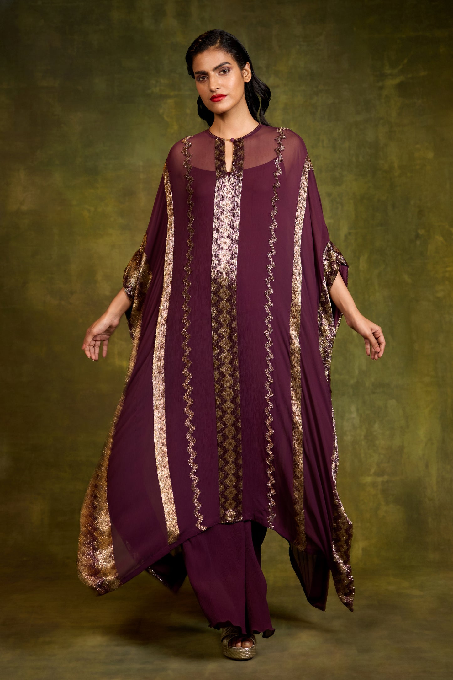 Kaftan Set in Cutdana Embroidery