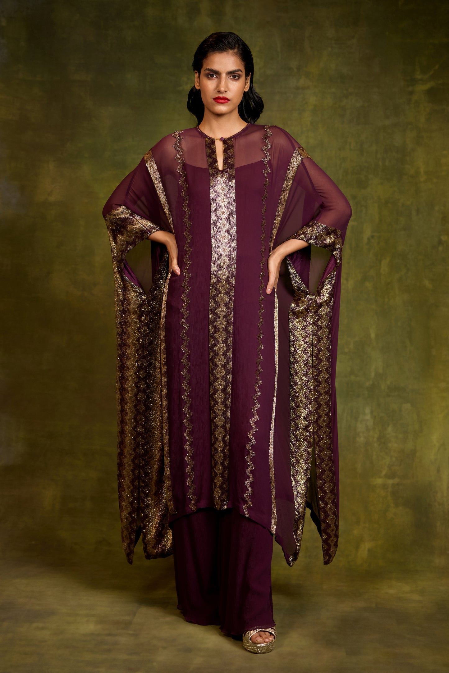 Kaftan Set in Cutdana Embroidery