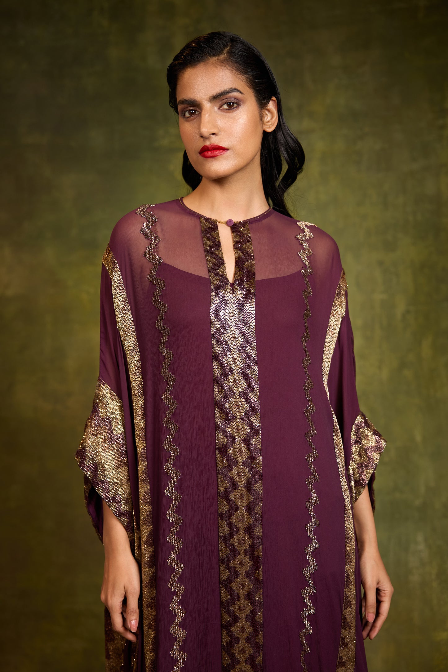 Kaftan Set in Cutdana Embroidery