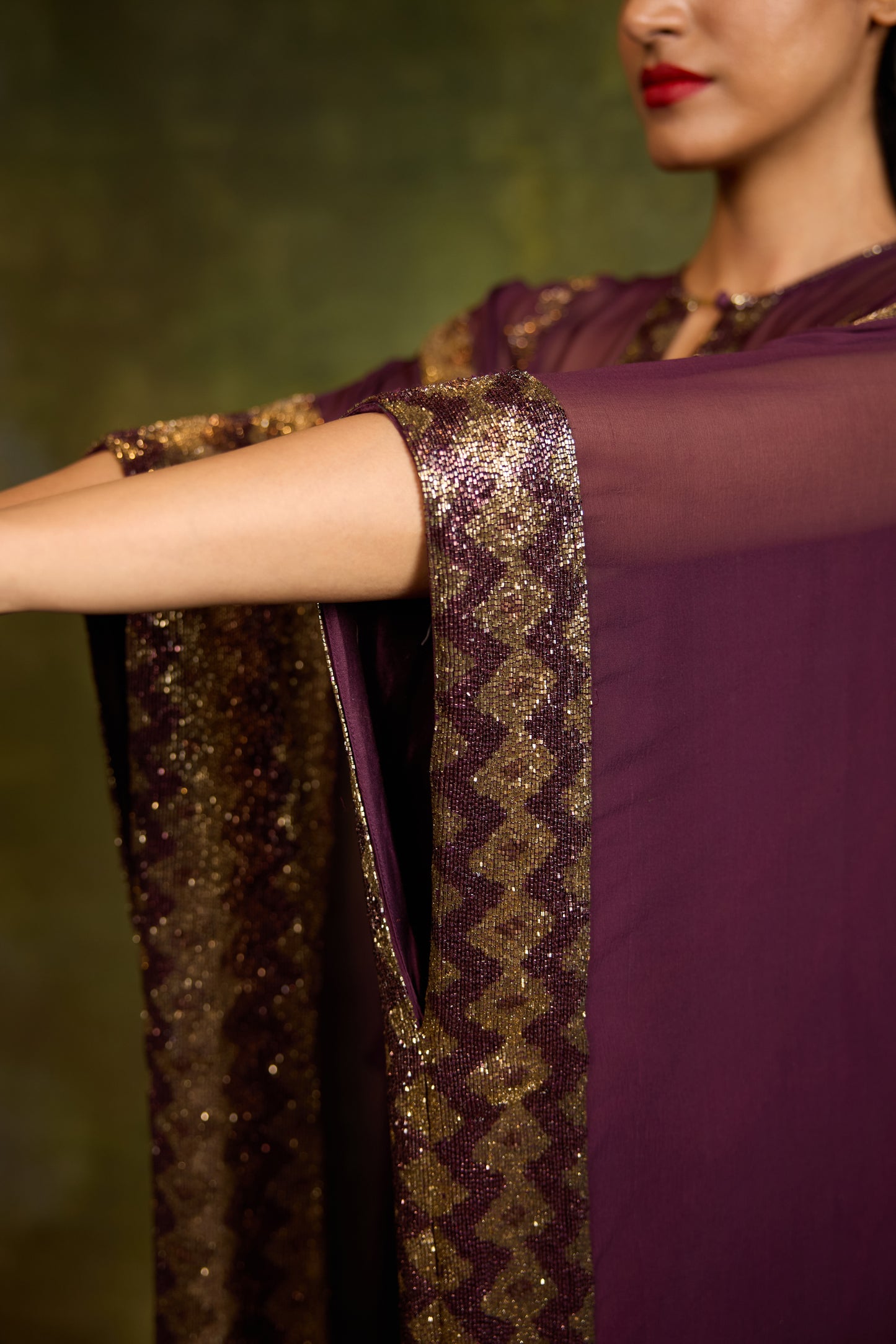 Kaftan Set in Cutdana Embroidery