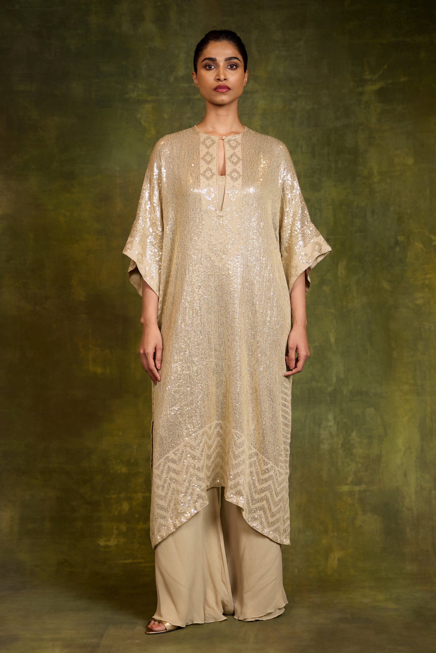 Kaftan Kurta in Small Sequin Embroidery