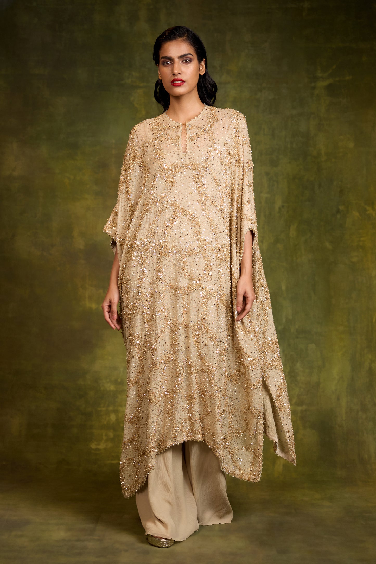 Kaftan Set In Sequin Sprinkle & Stone Work