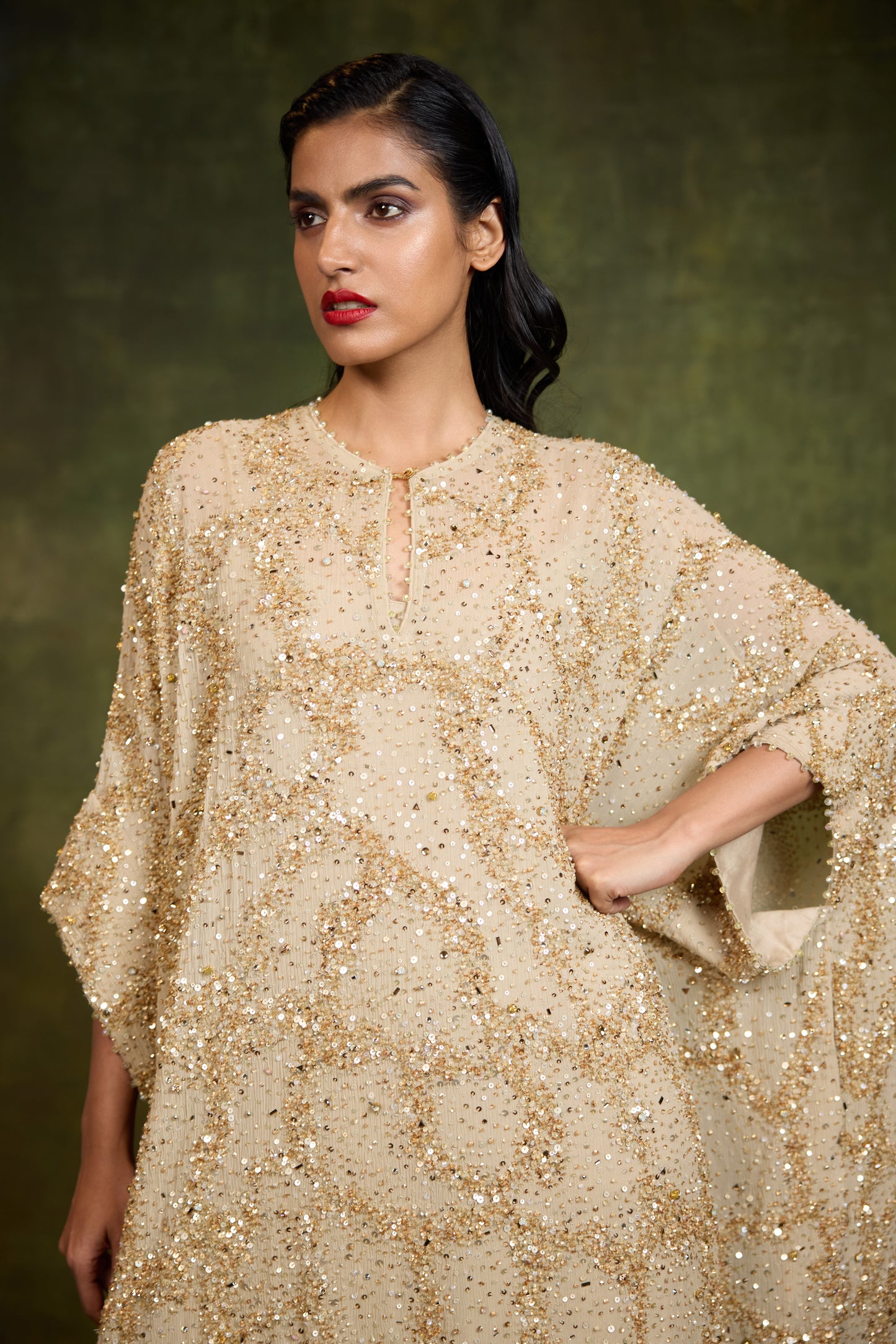 Kaftan Set In Sequin Sprinkle & Stone Work