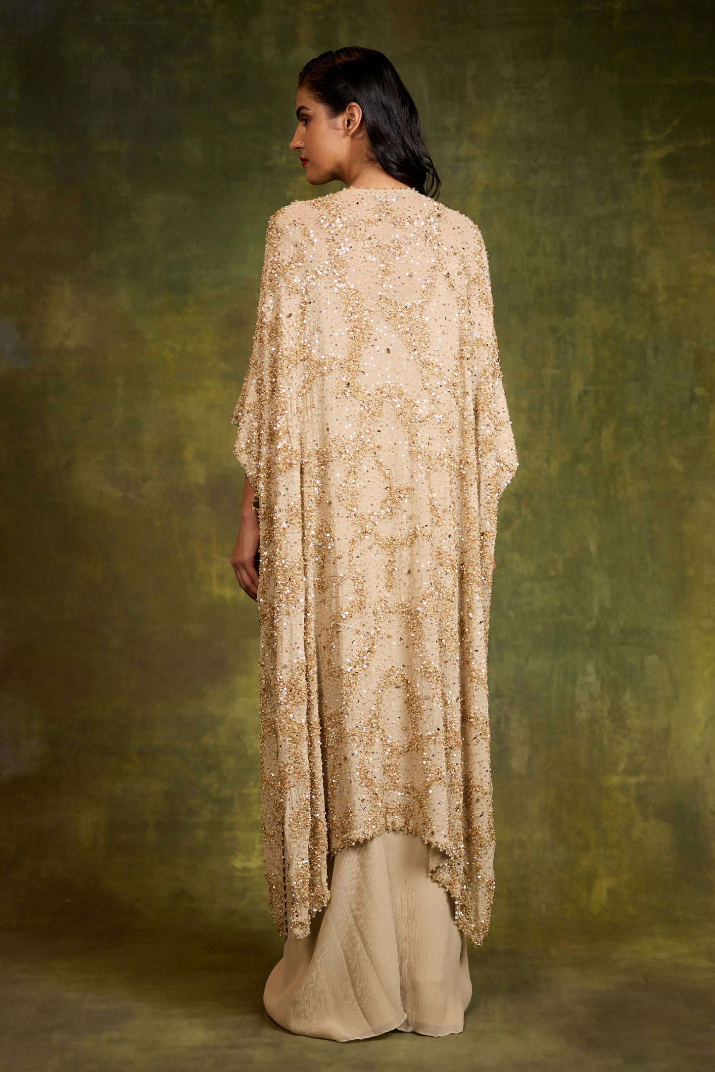 Kaftan Set In Sequin Sprinkle & Stone Work