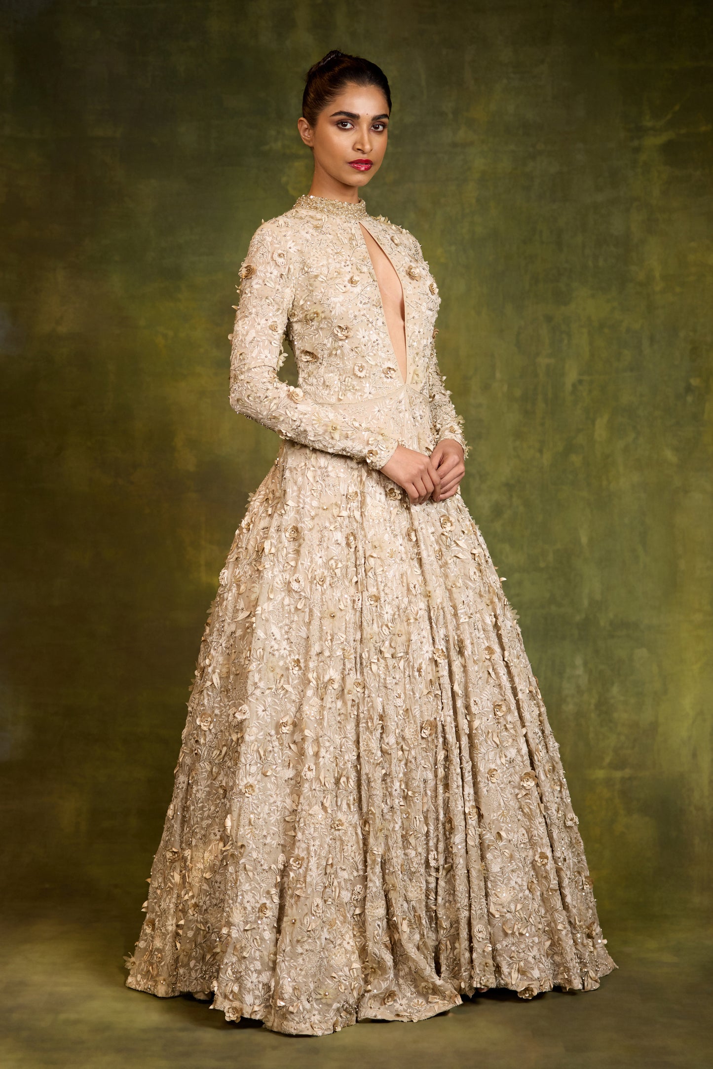 Gown in 3D Floral Embroidery