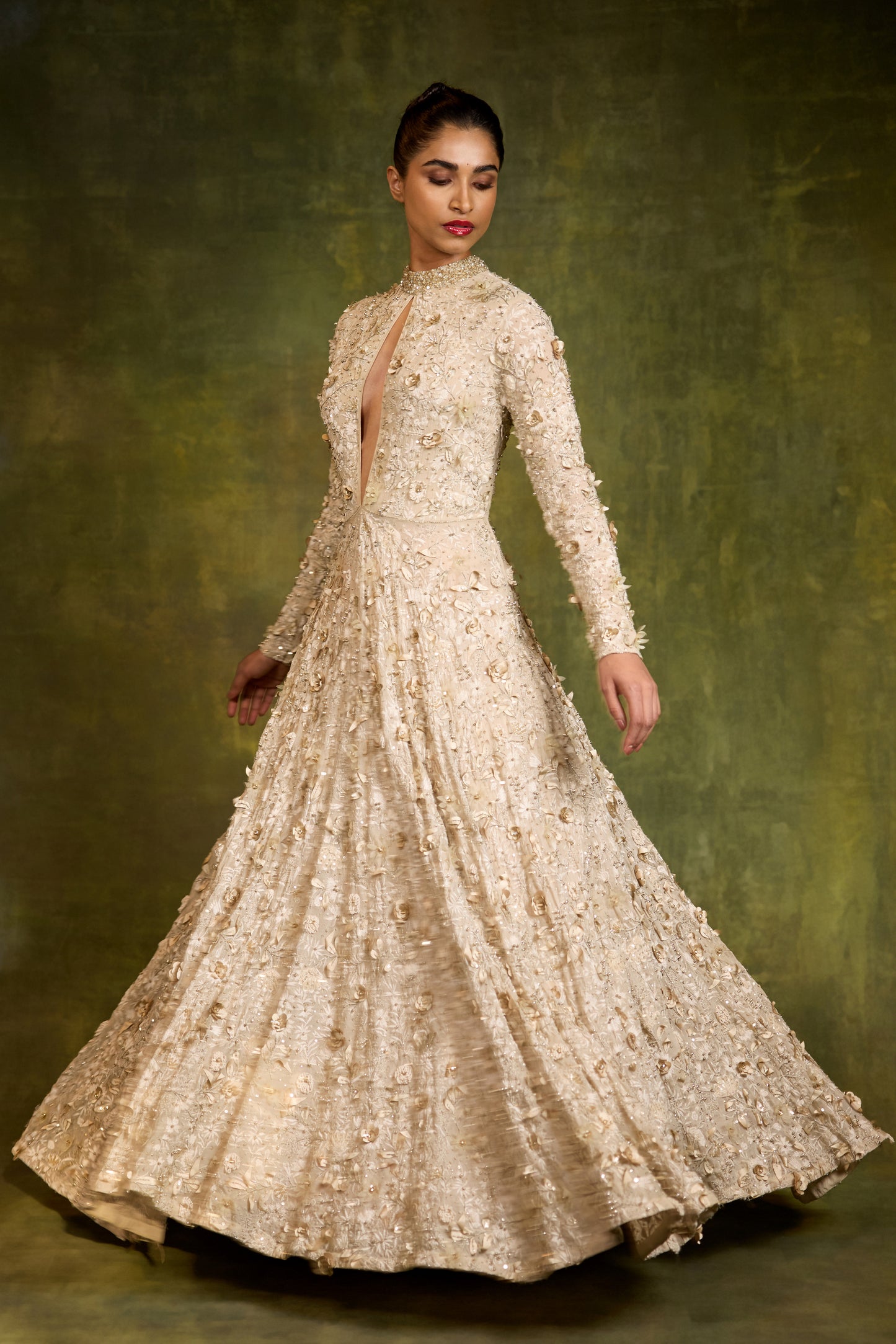 Gown in 3D Floral Embroidery