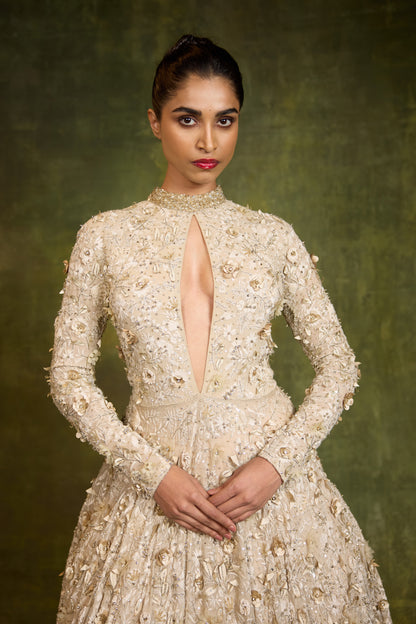 Gown in 3D Floral Embroidery