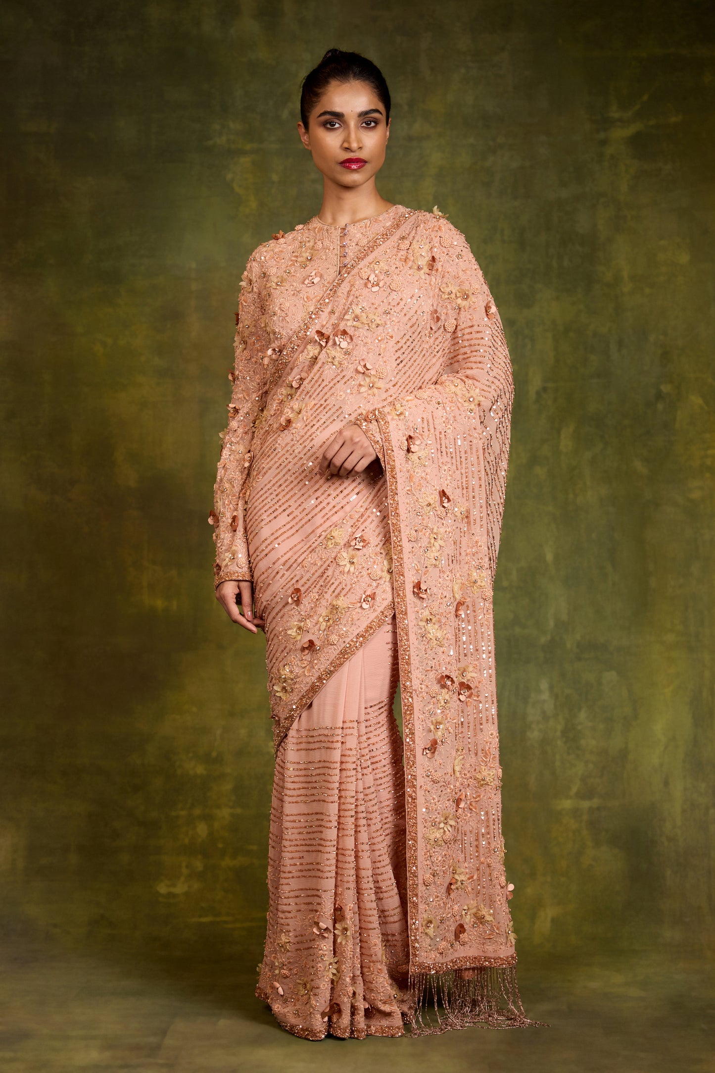 Sari Set in 3D Floral Embroidery