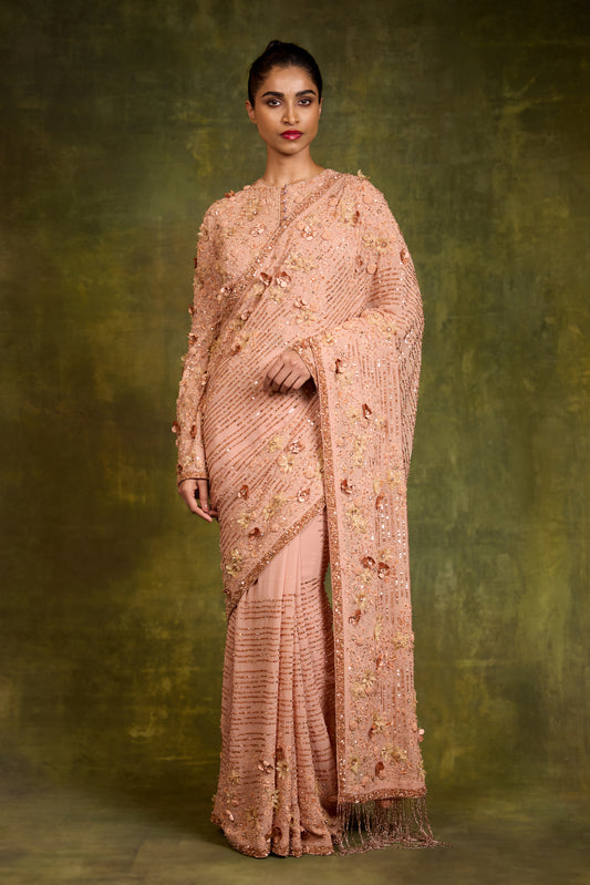 Sari Set in 3D Floral Embroidery