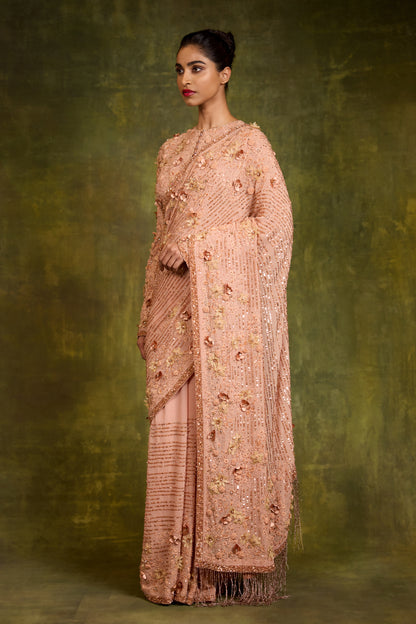 Sari Set in 3D Floral Embroidery