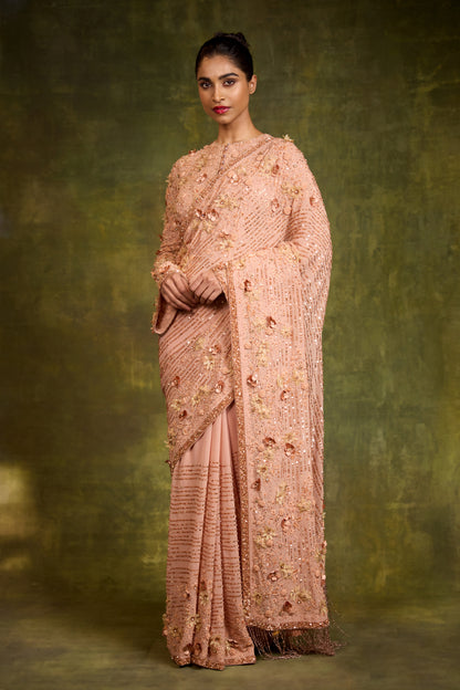 Sari Set in 3D Floral Embroidery