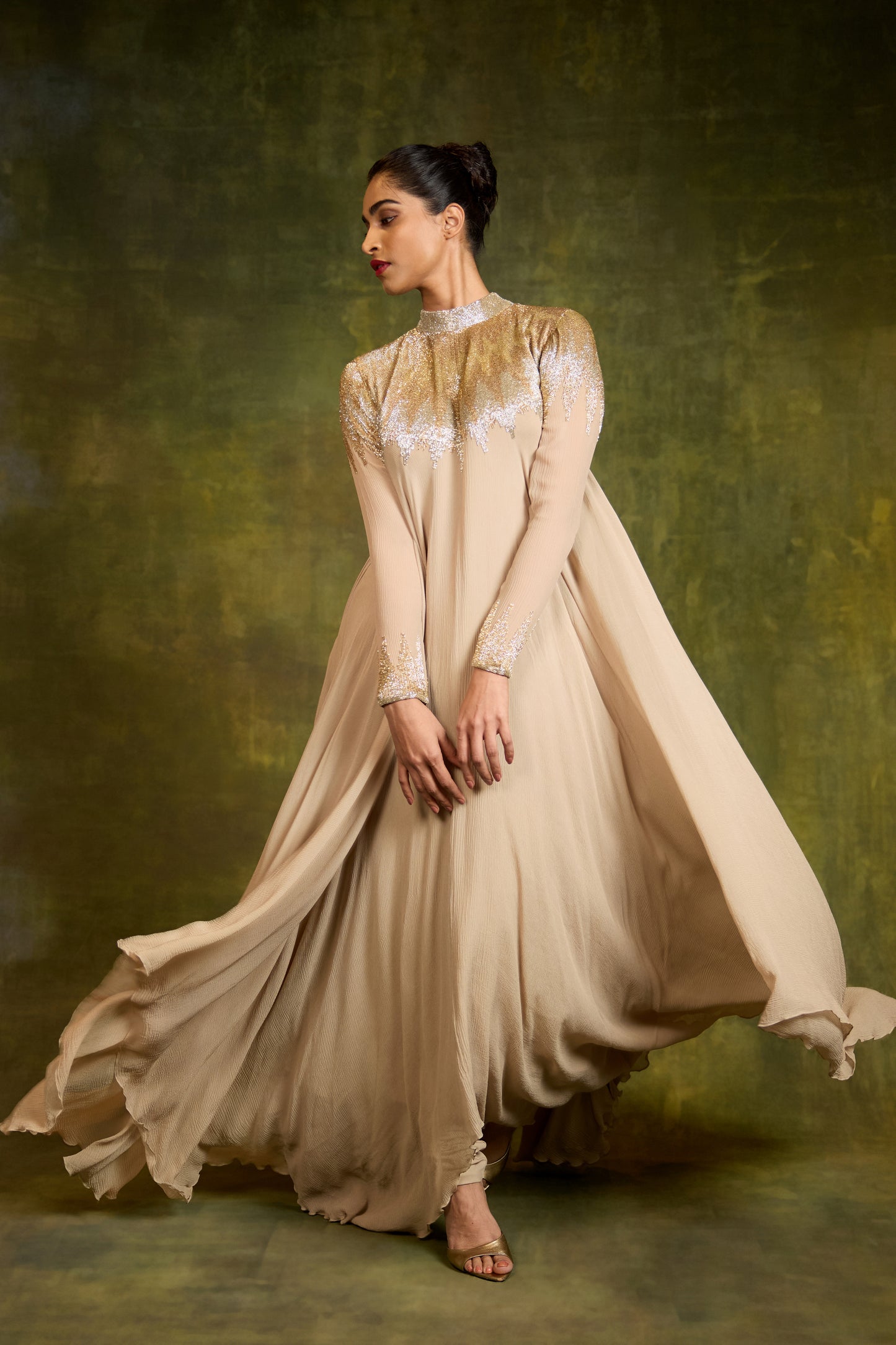 Asymmetric Kurta Set in Cutdana Embroidery