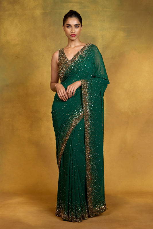 Sari Set in Gold Sprinkle Sequin Embroidery