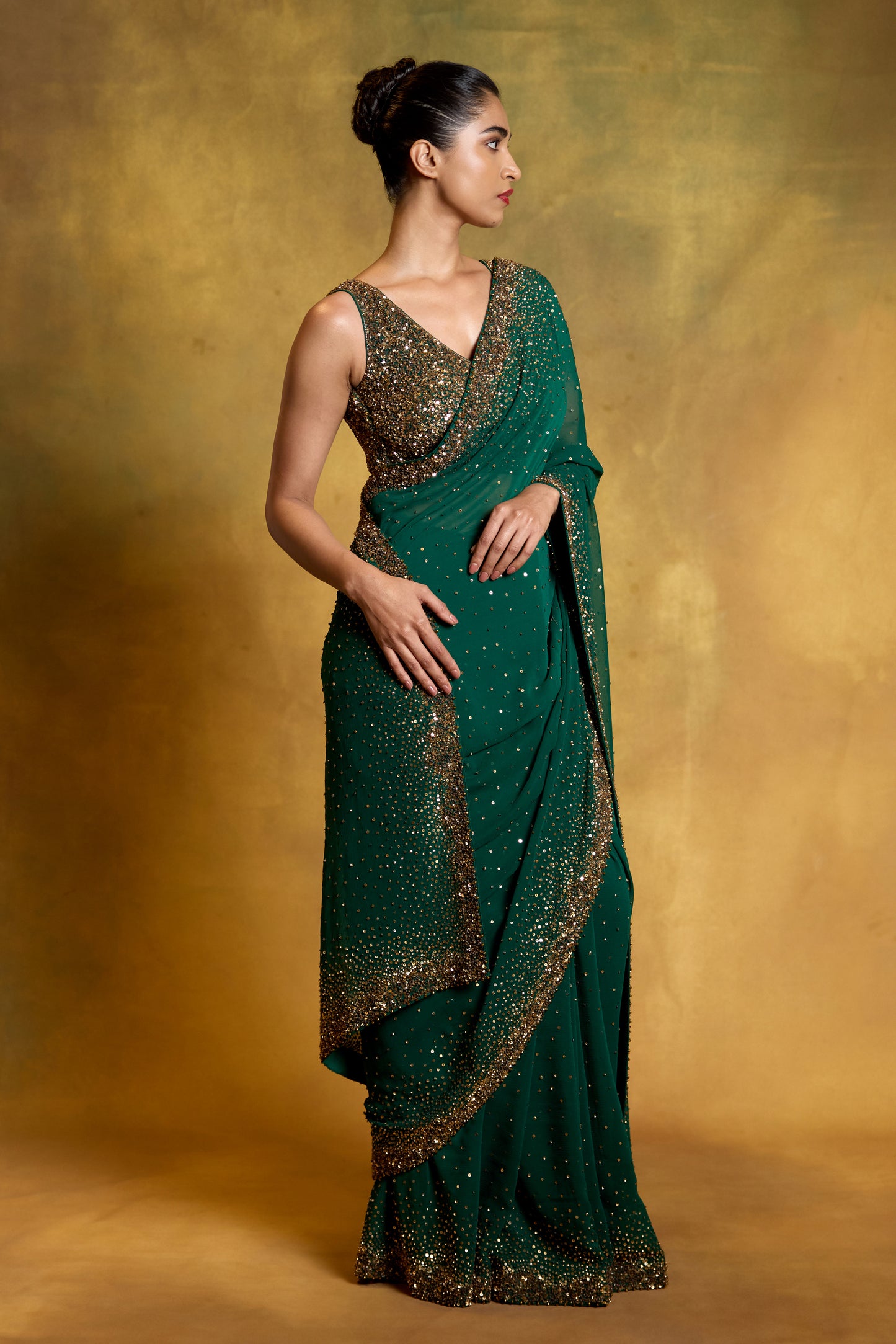 Sari Set in Gold Sprinkle Sequin Embroidery