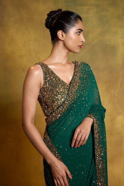 Sari Set in Gold Sprinkle Sequin Embroidery