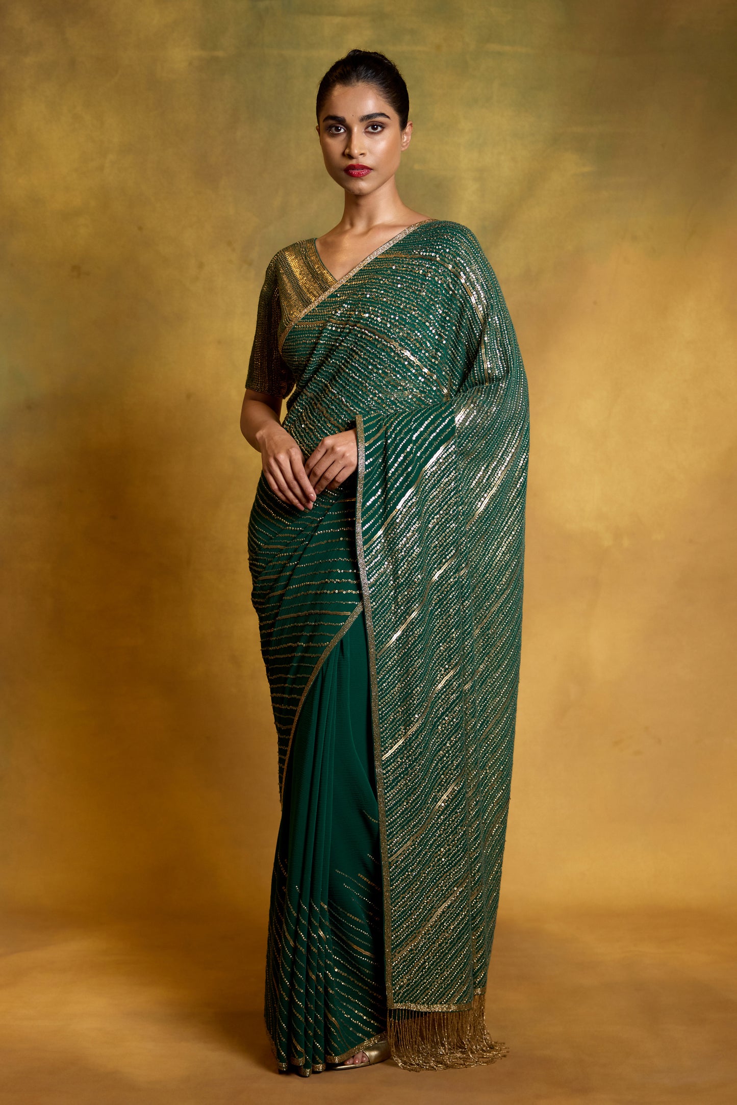 Sari Set in Diagonal Dots in Sequin Embroidery