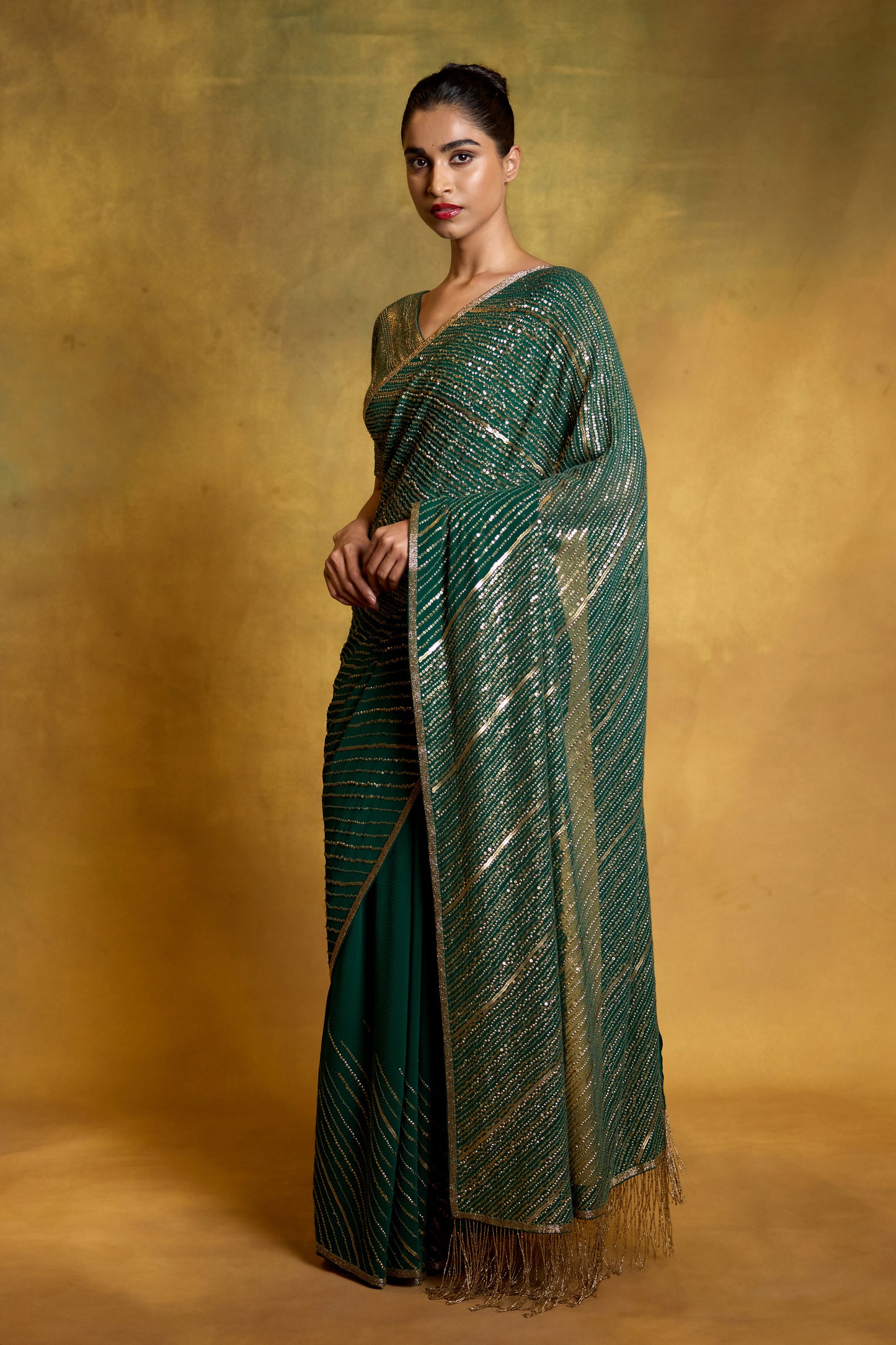 Sari Set in Diagonal Dots in Sequin Embroidery