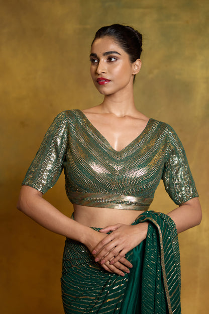 Sari Set in Diagonal Dots in Sequin Embroidery