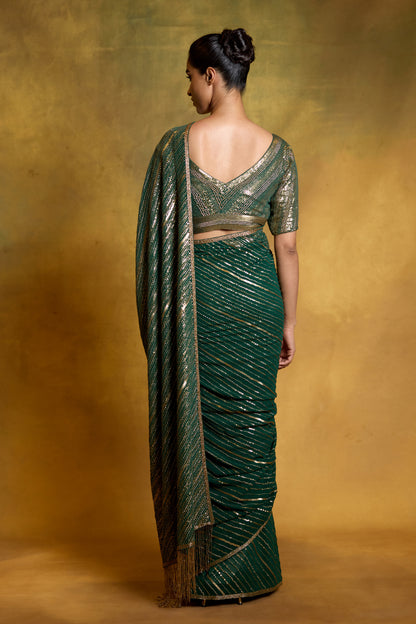 Sari Set in Diagonal Dots in Sequin Embroidery