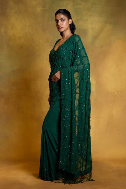 Sari Set in Fish Scale Design in Tonal Sequin Embroidery