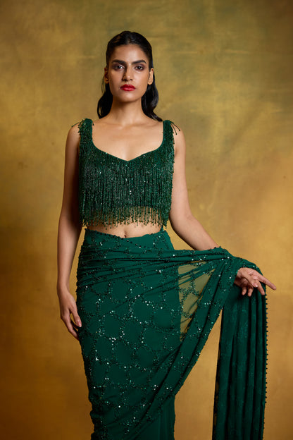 Sari Set in Fish Scale Design in Tonal Sequin Embroidery