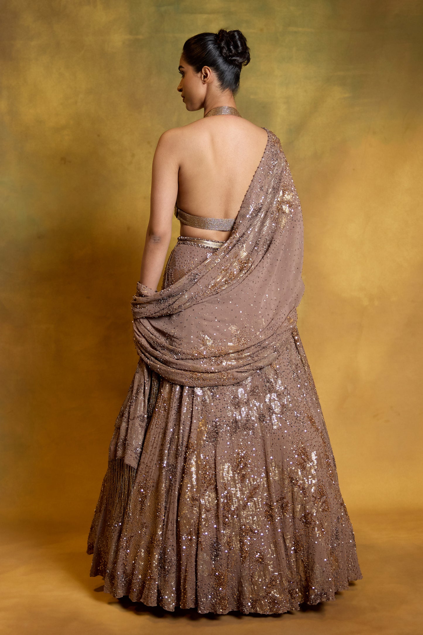 Lehenga Set in Floral Sprinkle Sequin Embroidery