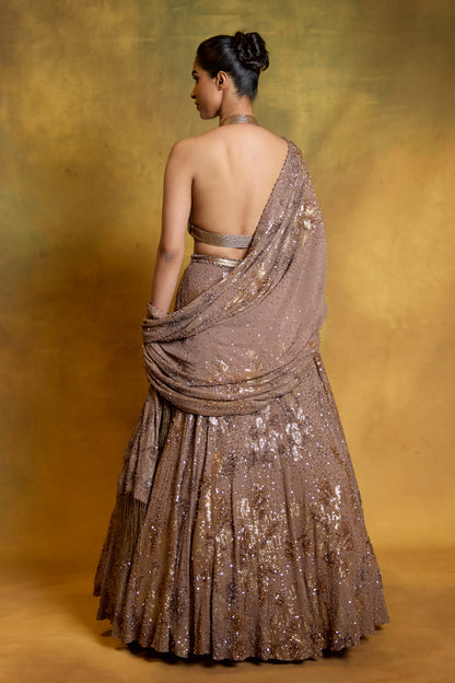 Lehenga Set in Floral Sprinkle Sequin Embroidery