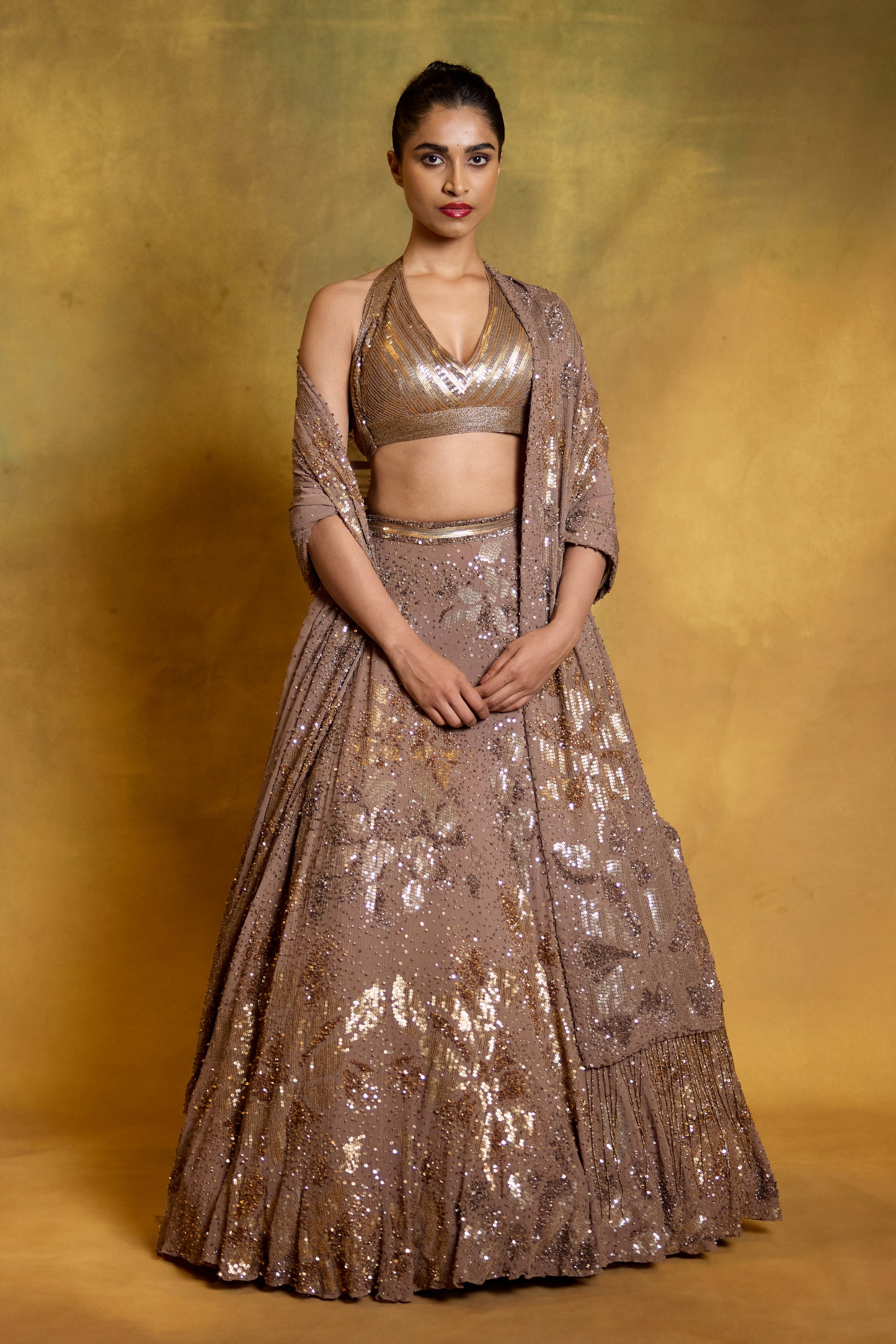 Lehenga Set in Floral Sprinkle Sequin Embroidery