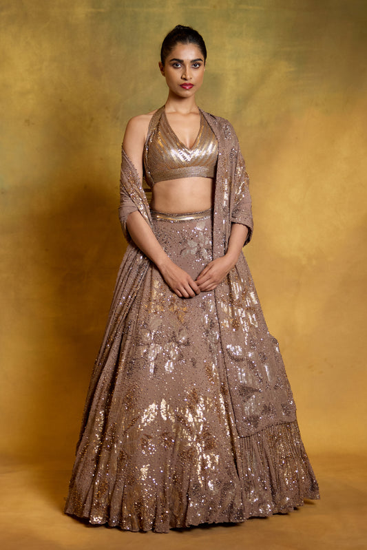 Lehenga Set in Floral Sprinkle Sequin Embroidery