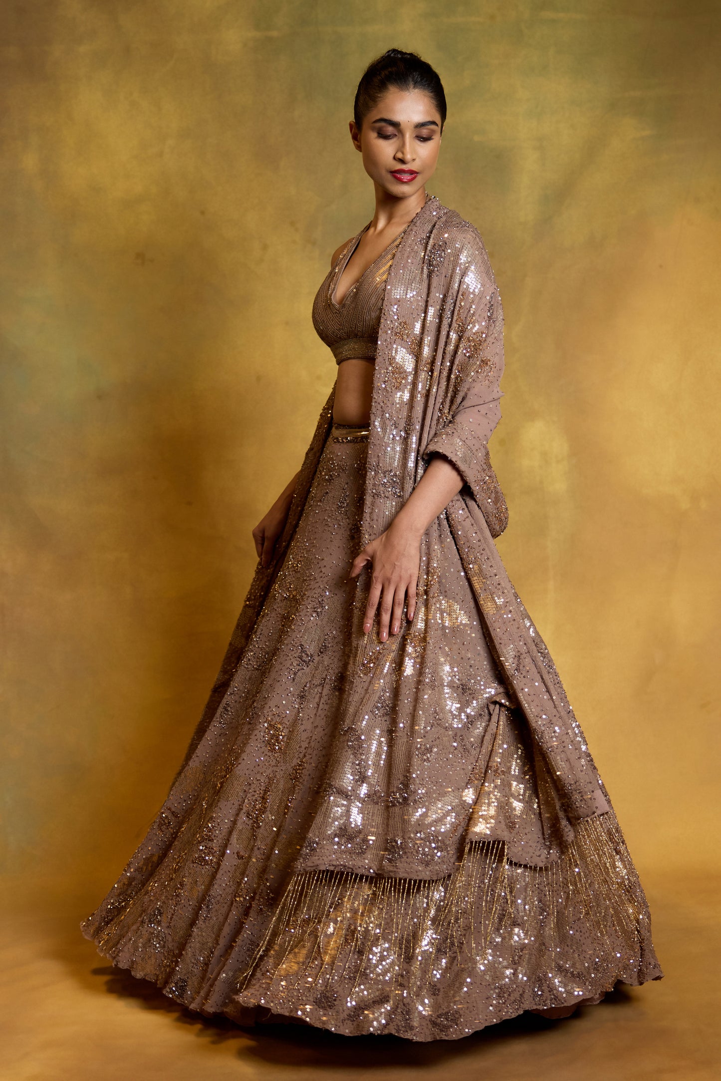 Lehenga Set in Floral Sprinkle Sequin Embroidery