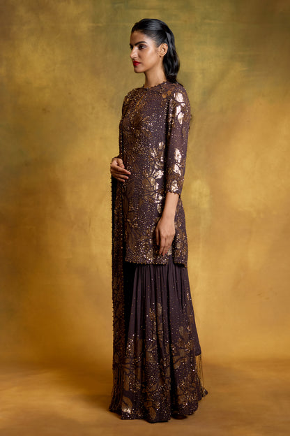 Gharara Set in Floral Sprinkle Sequin Embroidery