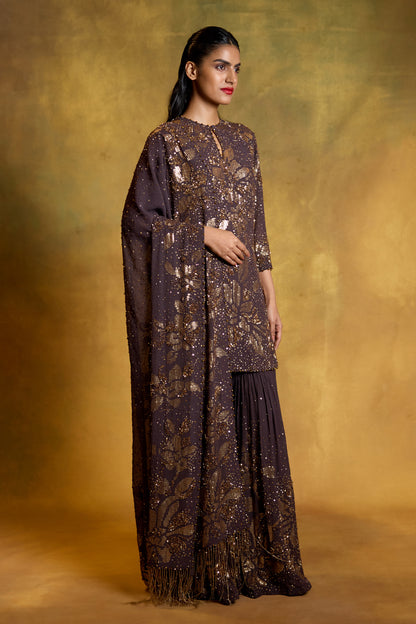 Gharara Set in Floral Sprinkle Sequin Embroidery
