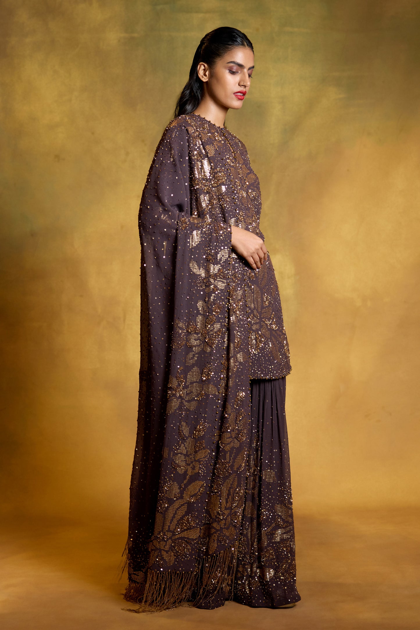 Gharara Set in Floral Sprinkle Sequin Embroidery